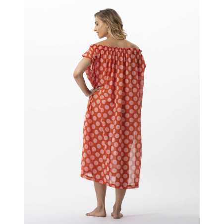 Kaftan imprimé pois en 100% coton RIVA 741 rose  | Lingerie le Chat