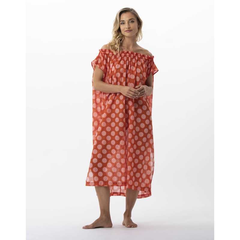 Kaftan imprimé pois en 100% coton RIVA 741 rose  | Lingerie le Chat