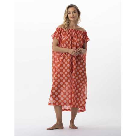 Kaftan imprimé pois en 100% coton RIVA 741 rose  | Lingerie le Chat