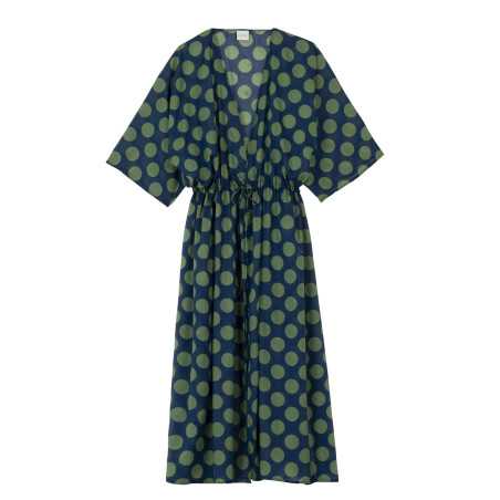 Polka dot printed kimono in 100% cotton RIVA 770 green | Lingerie le Chat