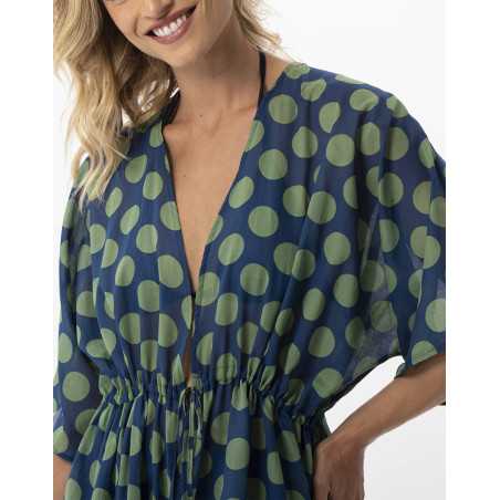 Kimono imprimé pois en 100% coton RIVA 770 vert  | Lingerie le Chat