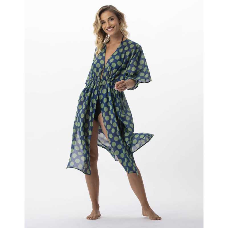 Kimono imprimé pois en 100% coton RIVA 770 vert  | Lingerie le Chat