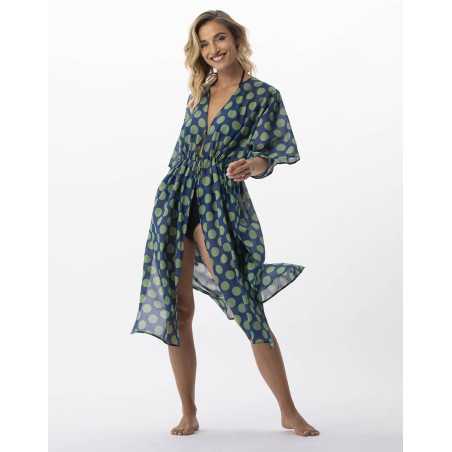 Polka dot printed kimono in 100% cotton RIVA 770 green