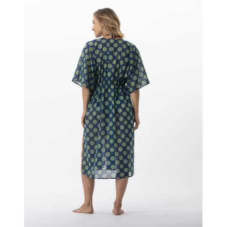 Polka dot printed kimono in 100% cotton RIVA 770 green | Lingerie le Chat