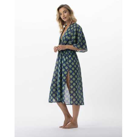 Polka dot printed kimono in 100% cotton RIVA 770 green | Lingerie le Chat