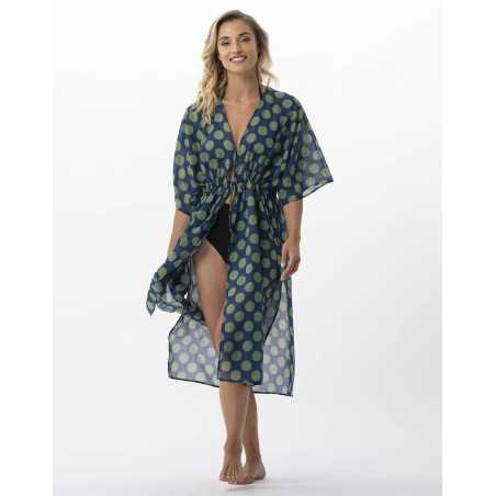 Kimono imprimé pois en 100% coton RIVA 770 vert  | Lingerie le Chat