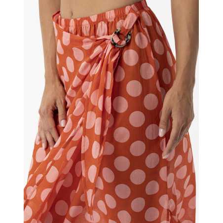 Polka dot printed sarong skirt in 100% cotton RIVA 780 pink | Lingerie le Chat