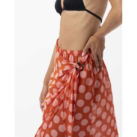 Polka dot printed sarong skirt in 100% cotton RIVA 780 pink | Lingerie le Chat