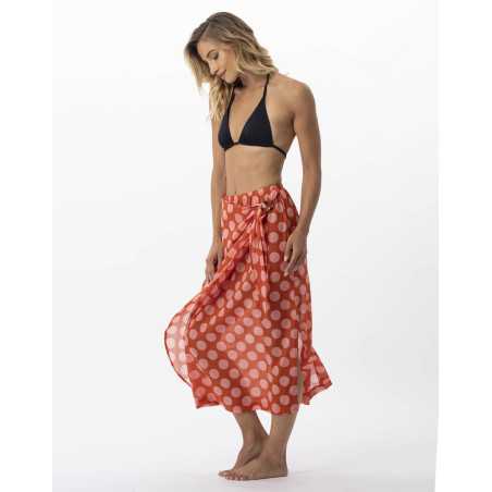 Polka dot printed sarong skirt in 100% cotton RIVA 780 pink | Lingerie le Chat