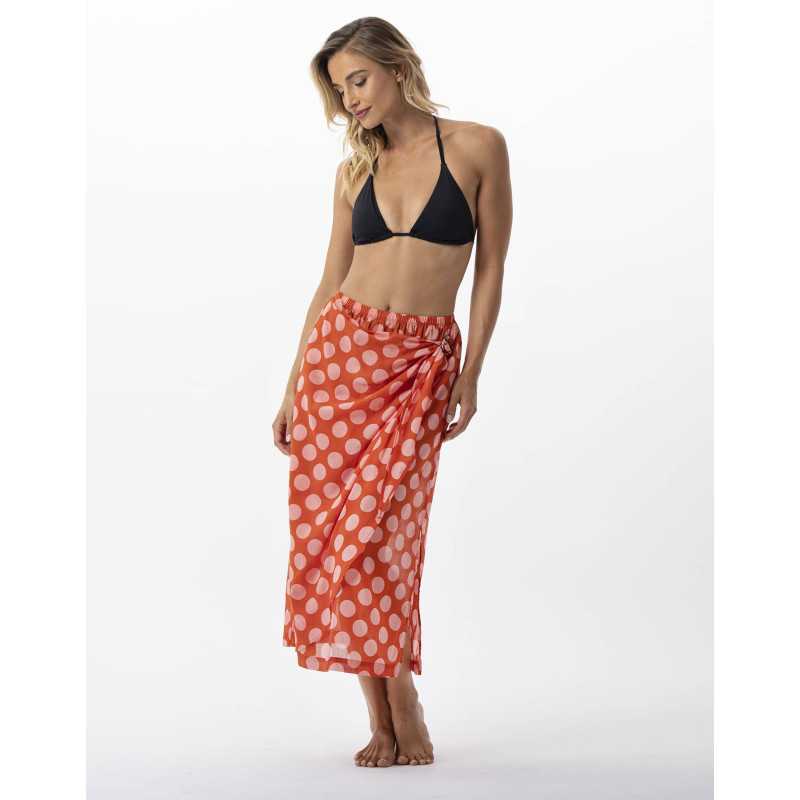 Polka dot printed sarong skirt in 100% cotton RIVA 780 pink | Lingerie le Chat