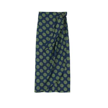 Polka dot printed sarong skirt in 100% cotton RIVA 780 green