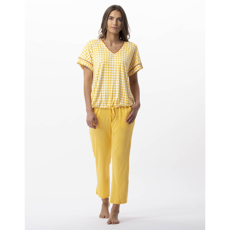 Houndstooth print 7/8° pyjamas in viscose elastane ROSIE 702 sun | Lingerie le Chat