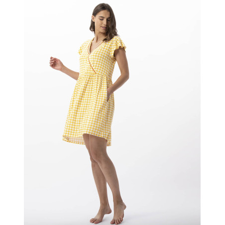 Robe imprimée pied de poule en viscose élasthanne ROSIE 740 soleil  | Lingerie le Chat