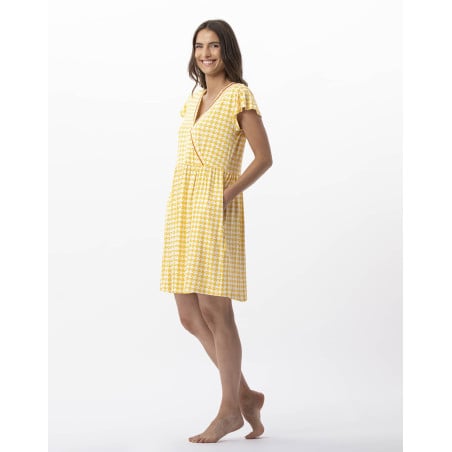 Robe imprimée pied de poule en viscose élasthanne ROSIE 740 soleil  | Lingerie le Chat