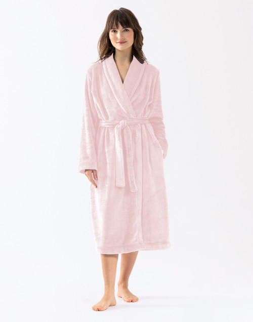 Plush flannel twill bathrobe ESSENTIEL H61B in rosewood | Lingerie le Chat