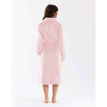 Plush flannel twill bathrobe ESSENTIEL H61B in rosewood | Lingerie le Chat