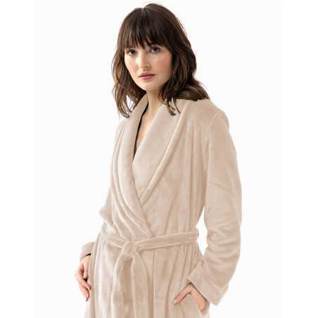 Plush flannel twill bathrobe ESSENTIEL H61B in shell | Lingerie le Chat