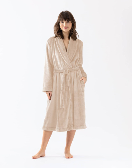 Plush flannel twill bathrobe ESSENTIEL H61B in shell | Lingerie le Chat