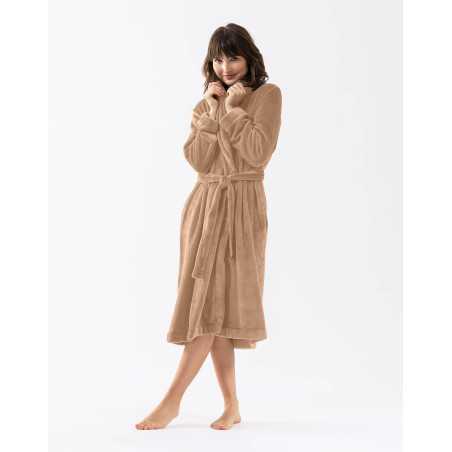 Plush flannel twill bathrobe ESSENTIEL 661 in honey gold | Lingerie le Chat