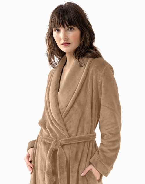 Plush flannel twill bathrobe ESSENTIEL H61B in honey gold