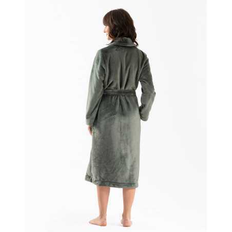 Plush flannel twill bathrobe ESSENTIEL H61B in moss green | Lingerie le Chat