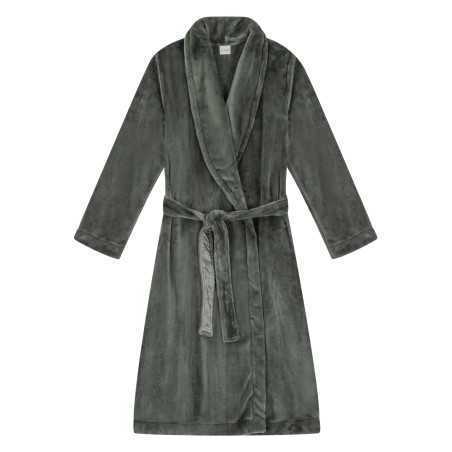 Plush flannel twill bathrobe ESSENTIEL H61B in moss green | Lingerie le Chat