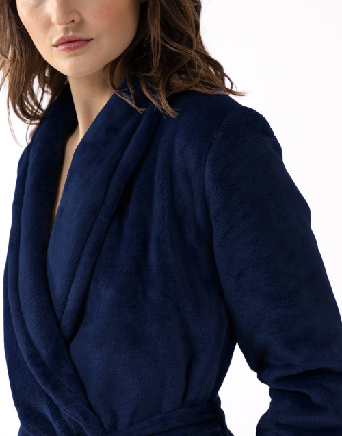 Plush flannel twill bathrobe ESSENTIEL H61B in navy blue