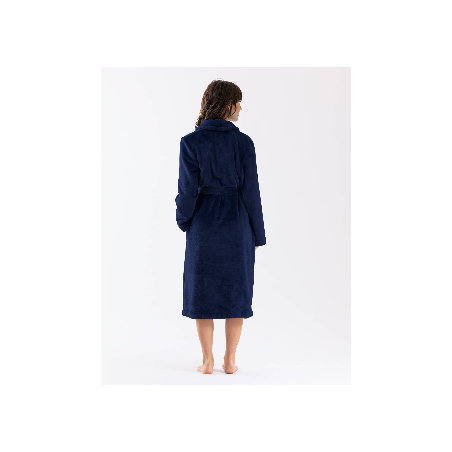 Plush flannel twill bathrobe ESSENTIEL H61B in navy blue | Lingerie le Chat