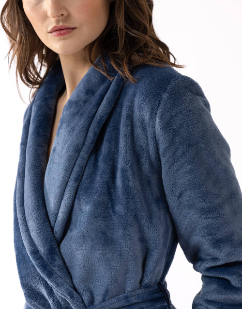 Plush flannel twill bathrobe ESSENTIEL H61B in prussian blue