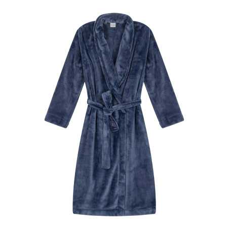 Plush flannel twill bathrobe ESSENTIEL H61B in prussian blue | Lingerie le Chat