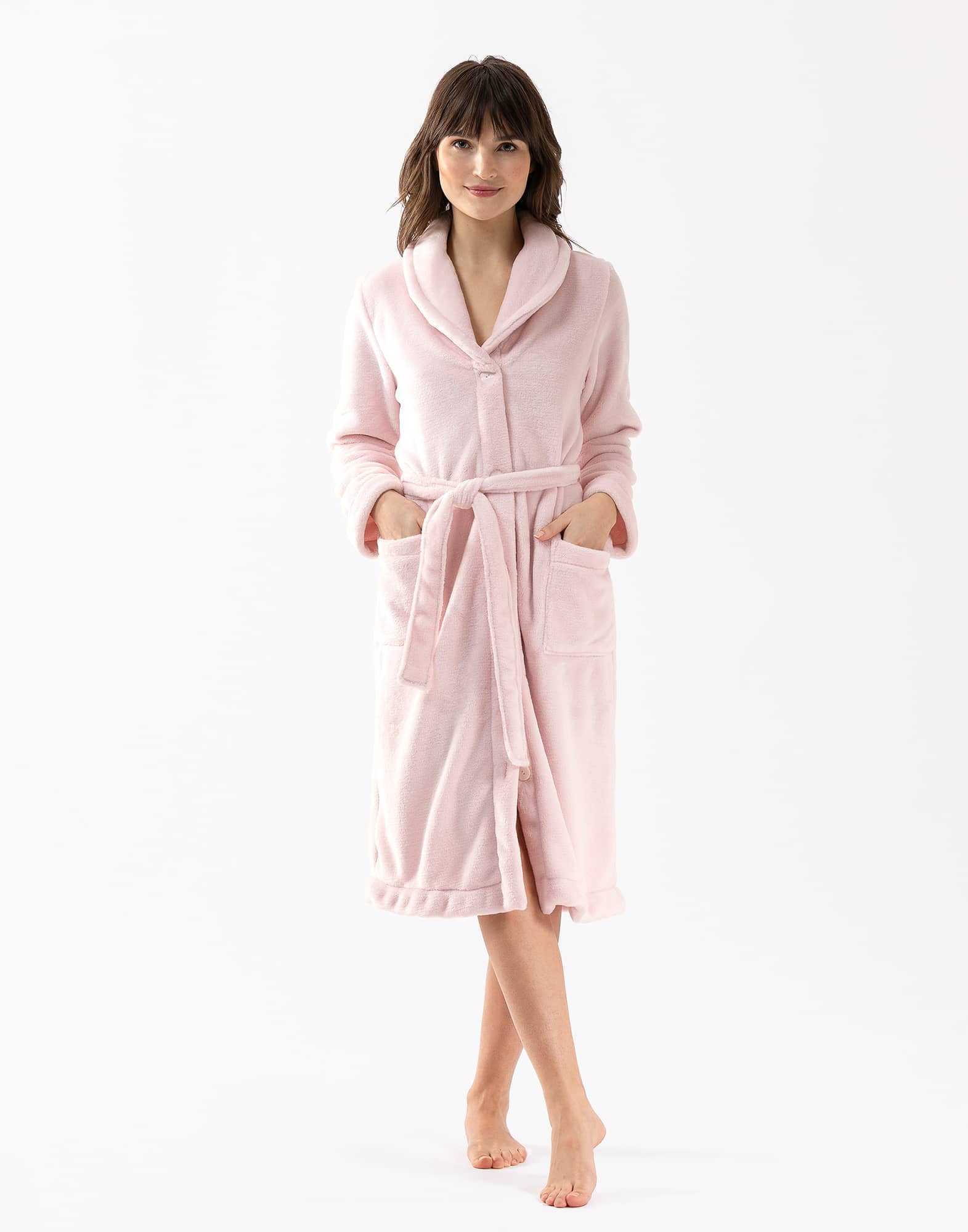 Plush flannel bathrobe ESSENTIEL H51B rosewood | Lingerie le Chat