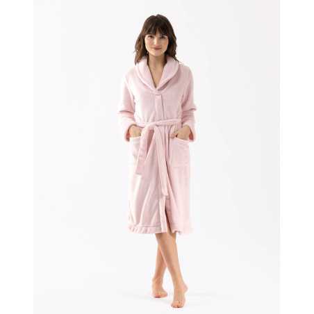 Plush flannel bathrobe ESSENTIEL H51B rosewood | Lingerie le Chat