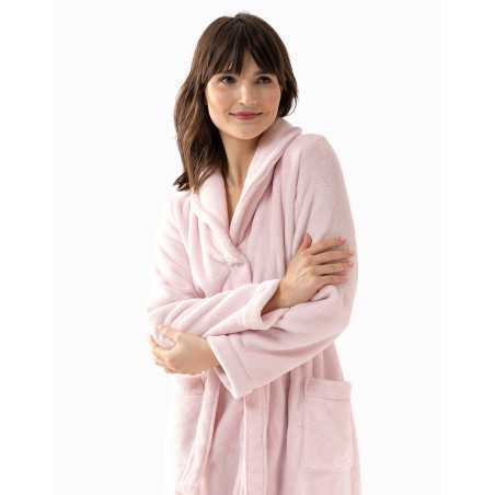 Plush flannel bathrobe ESSENTIEL H51B rosewood | Lingerie le Chat