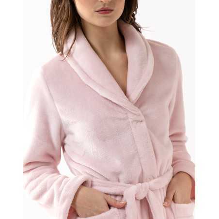 Plush flannel bathrobe ESSENTIEL H51B rosewood | Lingerie le Chat