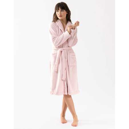 Plush flannel bathrobe ESSENTIEL H51B rosewood | Lingerie le Chat