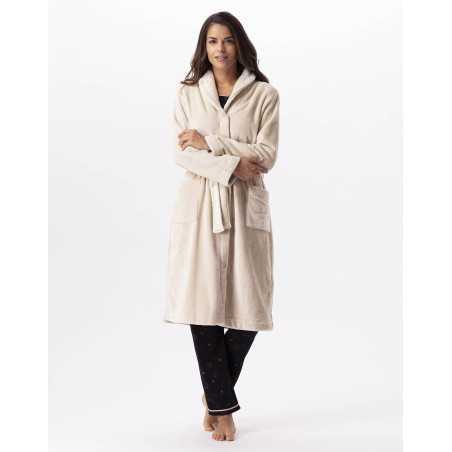 Plush flannel bathrobe ESSENTIEL H51B shell | Lingerie le Chat