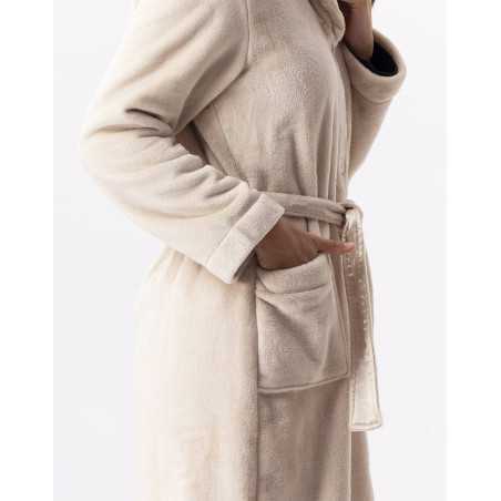 Plush flannel bathrobe ESSENTIEL H51B shell | Lingerie le Chat