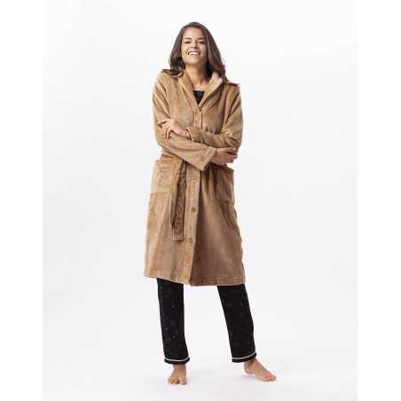 Plush flannel bathrobe ESSENTIEL H51B honey gold | Lingerie le Chat