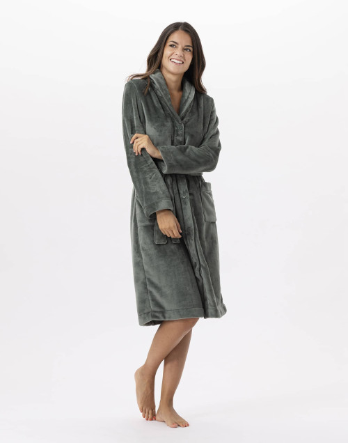 Plush flannel bathrobe ESSENTIEL H51B moss green