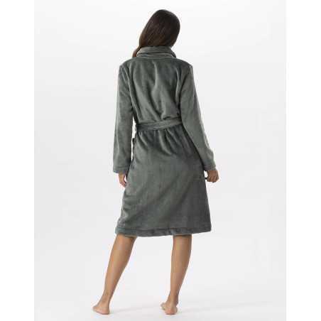 Plush flannel bathrobe ESSENTIEL H51B moss green | Lingerie le Chat