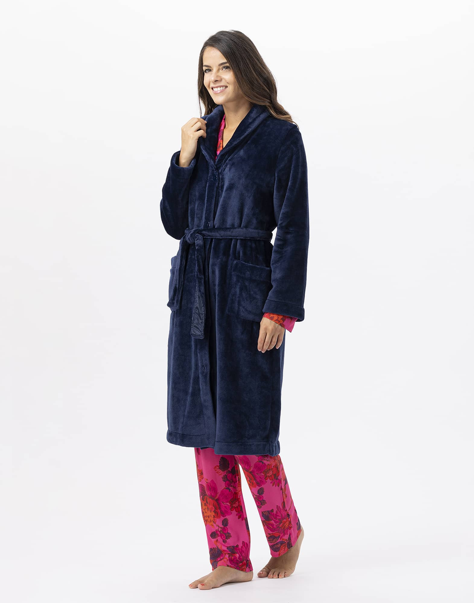 Plush flannel bathrobe ESSENTIEL H51B navy blue