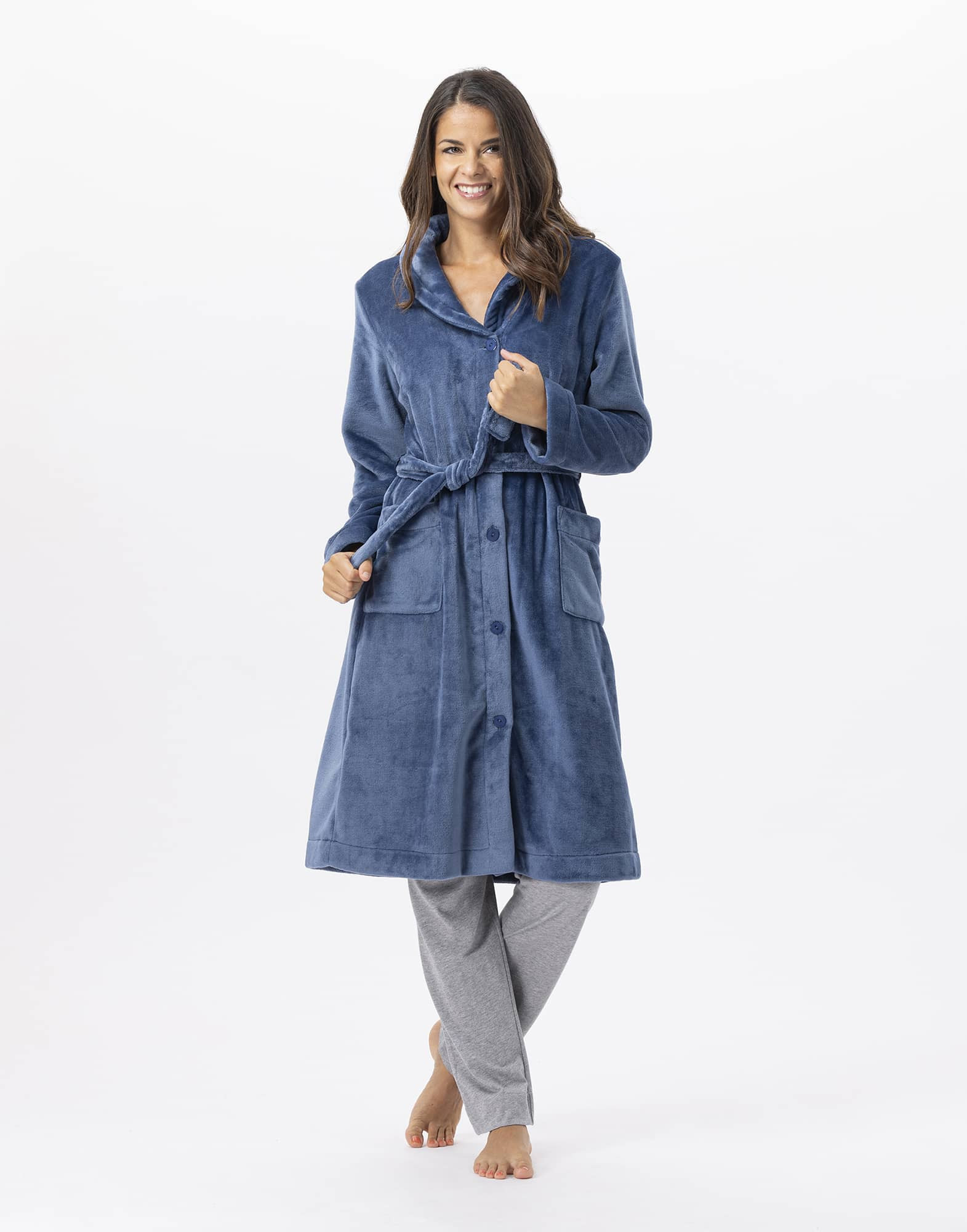 Plush flannel bathrobe ESSENTIEL H51B prussian blue