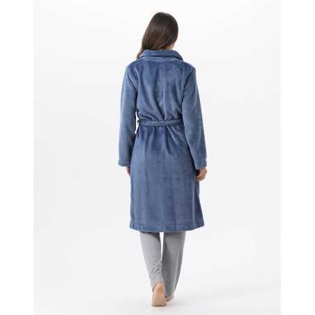 Plush flannel bathrobe ESSENTIEL H51B prussian blue | Lingerie le Chat