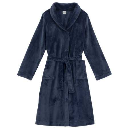 Plush flannel bathrobe ESSENTIEL H51B prussian blue | Lingerie le Chat