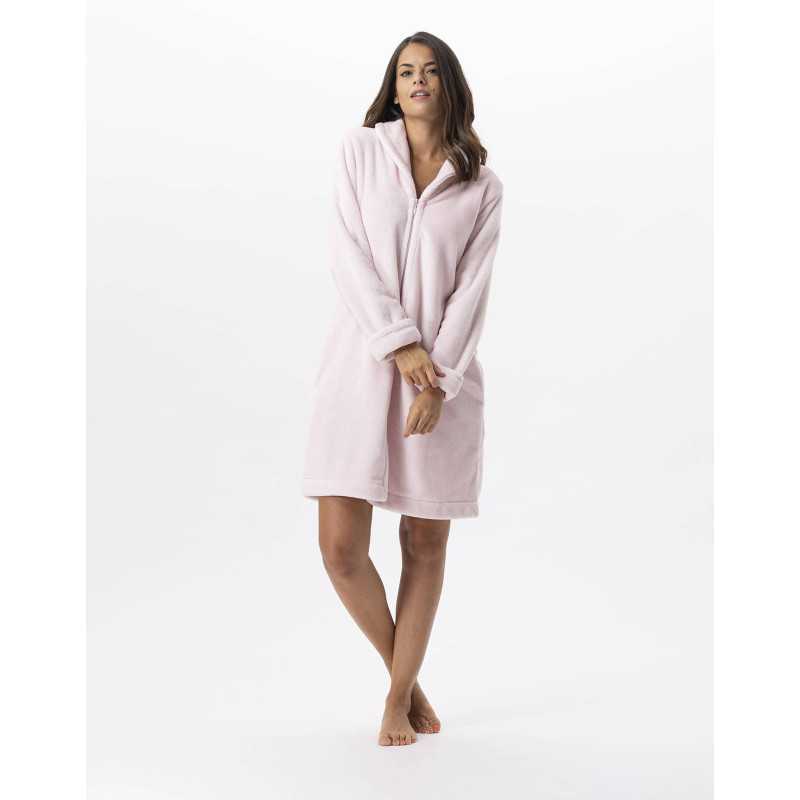 Plush flannel bathrobe ESSENTIEL H56B rosewood | Lingerie le Chat