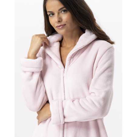 Plush flannel bathrobe ESSENTIEL H56B rosewood | Lingerie le Chat