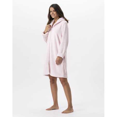 Plush flannel bathrobe ESSENTIEL H56B rosewood | Lingerie le Chat