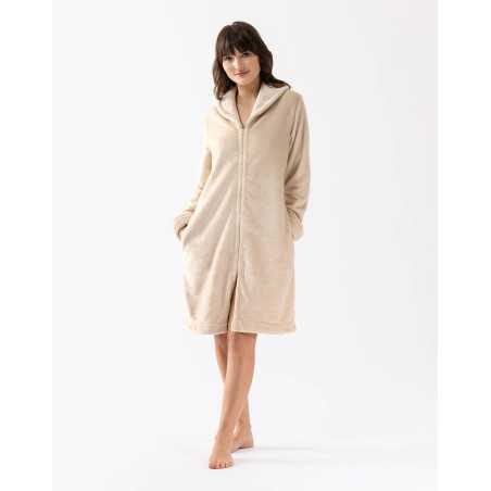 Plush flannel bathrobe ESSENTIEL H56B shell | Lingerie le Chat