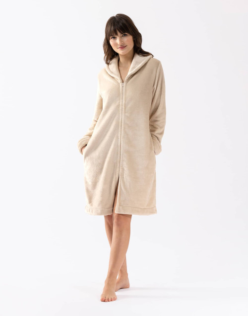 Plush flannel bathrobe ESSENTIEL H56B shell | Lingerie le Chat