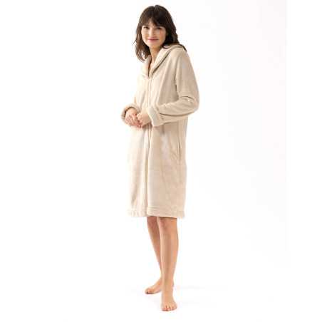 Plush flannel bathrobe ESSENTIEL H56B shell | Lingerie le Chat